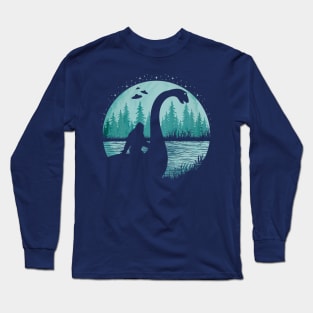 Bigfoot Riding Loch Ness Monster Long Sleeve T-Shirt